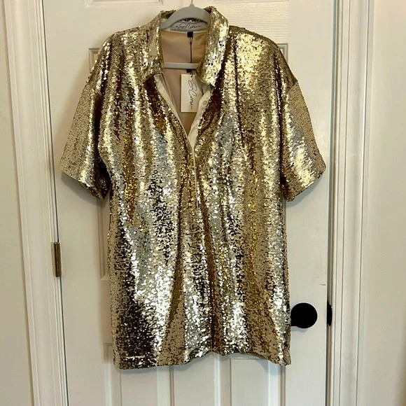 gold sequin t shirt dress Birthday Crown Queen Oversized Sequin T-Shirt Dress main image 0